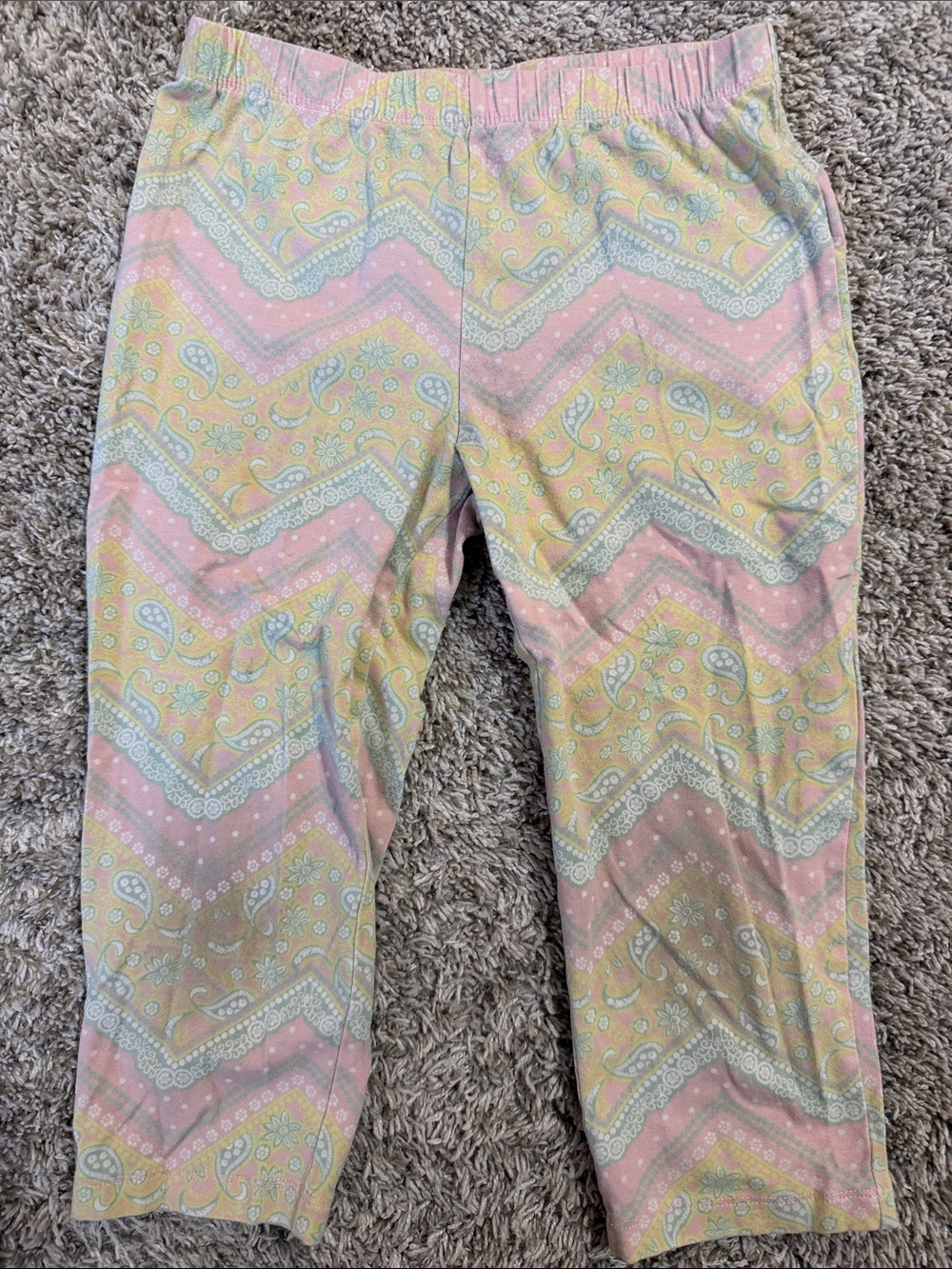Faded Glory Girls' Pink & Yellow Paisley Chevron leggings size 8